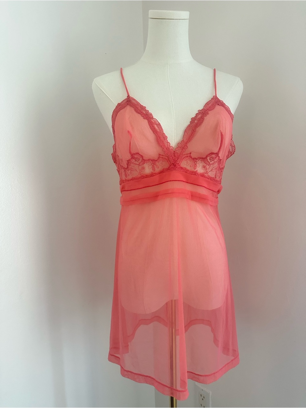 LA Perla Sheerer Lace Babydoll Chemise in Coral Pink - #134